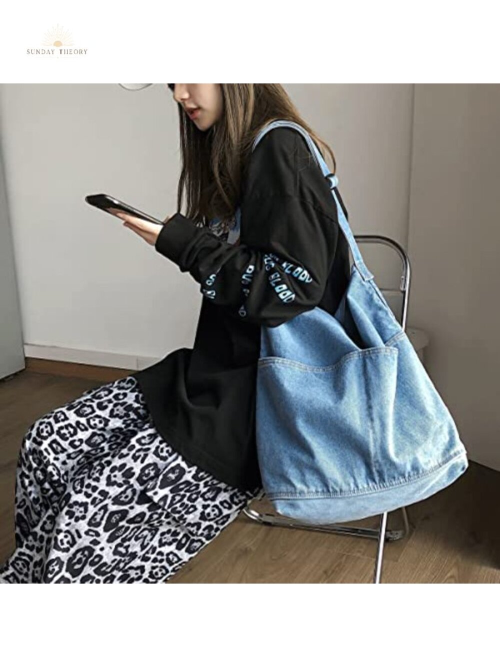 Denim Hobo Shoulder Bag Messenger Canvas Tote Crossbody - Picture 3 of 6
